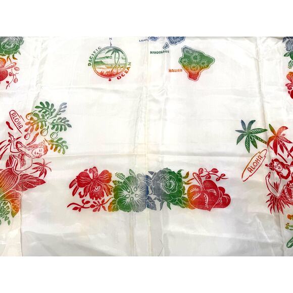 Vintage Hawaiian Islands Map Satin Tablecloth 39x40 + 4 Napkins Deadstock - Picture 6 of 13
